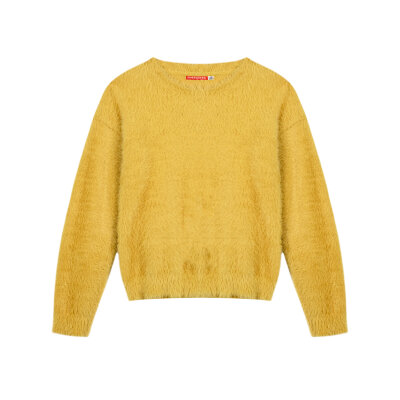 Πουλόβερ μονόχρωμο χνουδωτό με πεσμένο ώμο για κορίτσι Μουσταρδί Energiers  16-123203-6