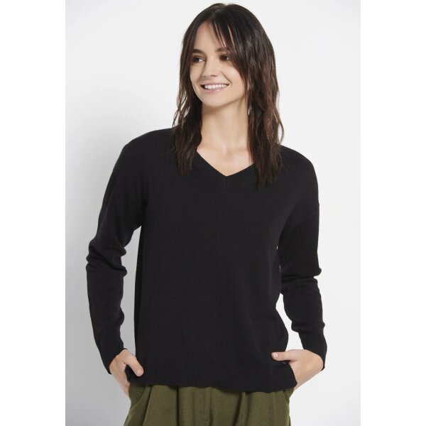 FBL008-101-09_BLACK_1 Γυναικείο πουλόβερ με V λαιμόκοψη Μαύρο FBL008-101-09 FUNKY BUDDHA - Image 1