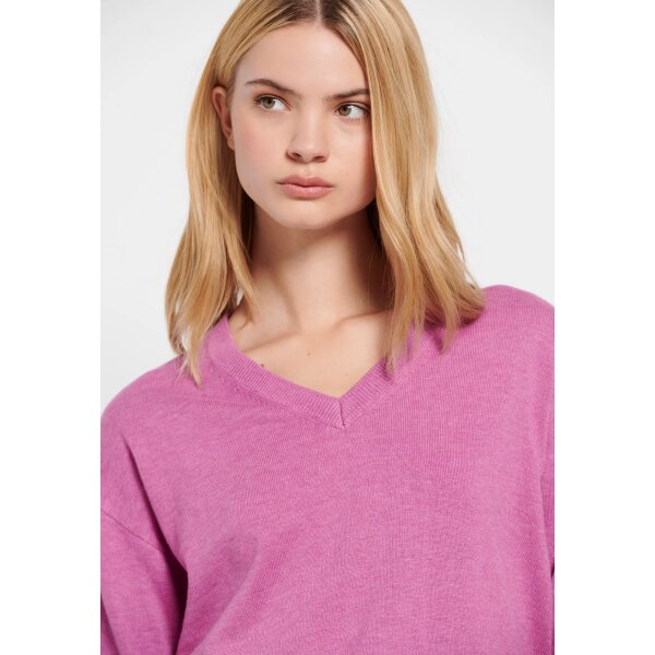 Γυναικείο πουλόβερ με V λαιμόκοψη Ροζ FBL008-101-09 FUNKY BUDDHA - Image 3