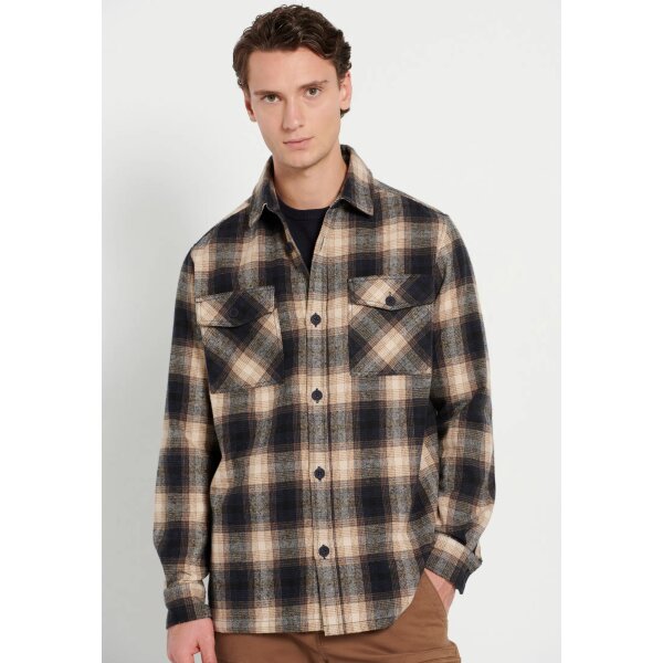 FBM008-082-05_NAVY_1 Ανδρικό Πουκάμισο Καρό Φανέλα FUNKY BUDDHA FBM008-082-05 Μπλε Καφέ - Image 2