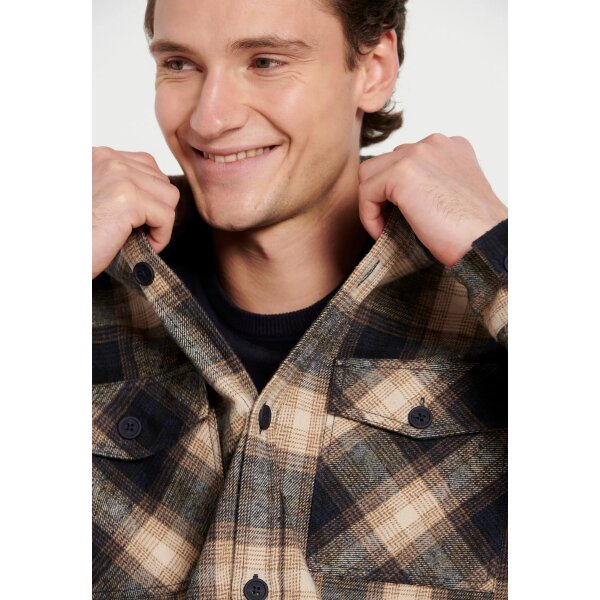 FBM008-082-05_NAVY_3 Ανδρικό Πουκάμισο Καρό Φανέλα FUNKY BUDDHA FBM008-082-05 Μπλε Καφέ - Image 4