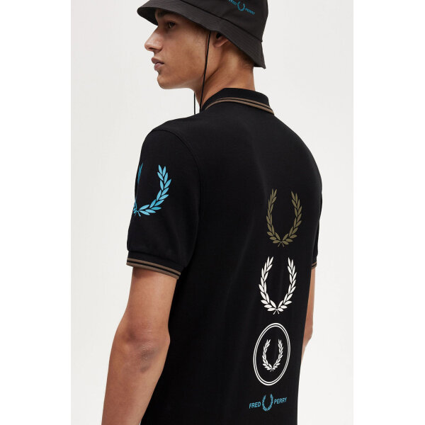 Ανδρικό POLO FRED PERRY GRAPHIC BRANDED M6613 Μαύρο - Image 4