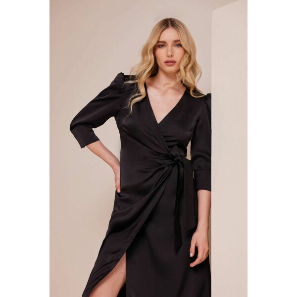 Γυναικείο Σατέν μίντι μαύρο φόρεμα κιμονό DAKOTA D-24-07-03_BLACK - Image 2