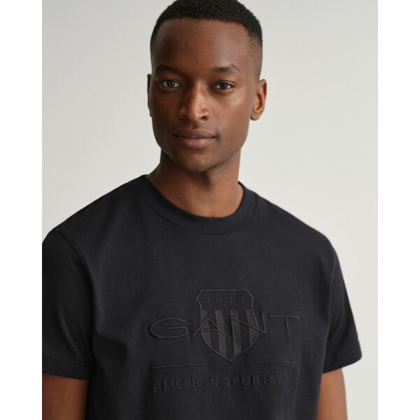 Ανδρική Μπλούζα GANT REG TONAL SHIELD SS 2003140 Μαύρο - Image 3