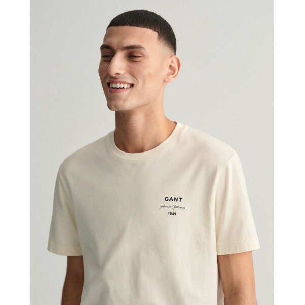 Ανδρική Μπλούζα GANT LOGO SCRIPT SS 2033017 Εκρού - Image 3