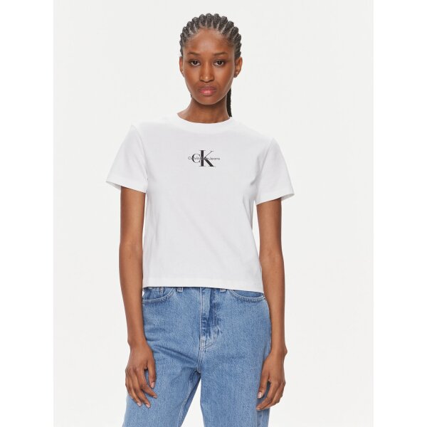 calvin-klein-jeans-t-shirt-monologo-baby-tee-j20j223113-leuko-slim-fit-0000303422141 Γυναικεία Μπλούζα Λευκή Calvin Klein Jeans J20J223113-YAF - Image 1