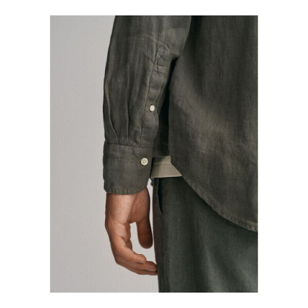 Ανδρικό Πουκάμισο GANT Λινό 3240122 REG DYED BAND Χακί - Image 2