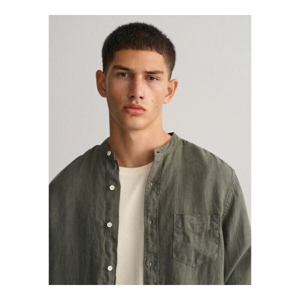 Ανδρικό Πουκάμισο GANT Λινό 3240122 REG DYED BAND Χακί - Image 3