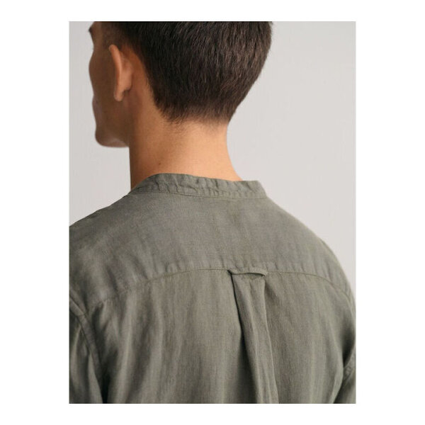 Ανδρικό Πουκάμισο GANT Λινό 3240122 REG DYED BAND Χακί - Image 4