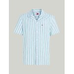 Ανδρικό Πουκάμισο Λινό TOMMY JEANS DM0DM18961 STRIPE SS Λευκό Πράσινο