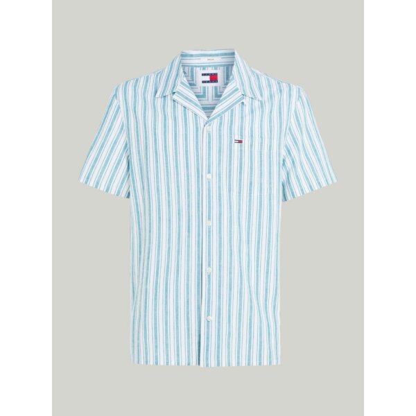 Ανδρικό Πουκάμισο Λινό TOMMY JEANS DM0DM18961 STRIPE SS Λευκό Πράσινο - Image 1