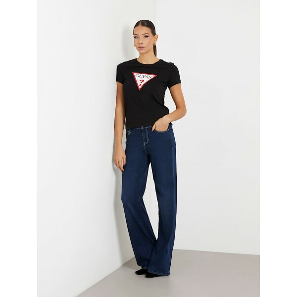 W1YI1BI3Z14-JBLK-ALT1 Γυναικείο T-shirt με τριγωνικό λογότυπο Μαύρο GUESS W1YI1BI3Z14-JBLK - Image 2