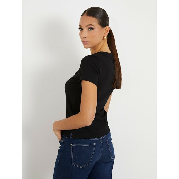 W1YI1BI3Z14-JBLK-ALT2 Γυναικείο T-shirt με τριγωνικό λογότυπο Μαύρο GUESS W1YI1BI3Z14-JBLK - Image 3