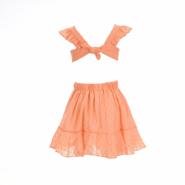 07-2453-00_2 Παιδικό φόρεμα για κορίτσια M&B κιπούρ με βολάν ροδακινί  07-2453-00 - Image 3