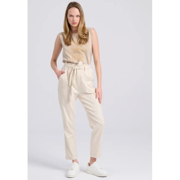 FBL009-122-02_CHALK_2 Γυναικείο cropped παντελόνι με ζώνη Εκρού FBL009-122-02 FUNKY BUDDHA - Image 1