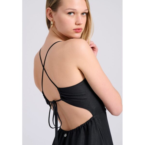 FBL009-143-13_BLACK_2 Γυναικείο Linen blend midi φόρεμα με ανοιχτή πλάτη FBL009-143-13 FUNKY BUDDHA - Image 4