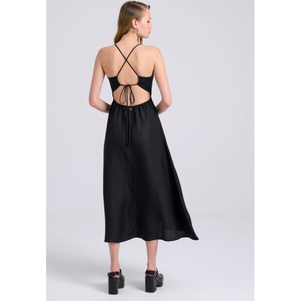 FBL009-143-13_BLACK_3 Γυναικείο Linen blend midi φόρεμα με ανοιχτή πλάτη FBL009-143-13 FUNKY BUDDHA - Image 3