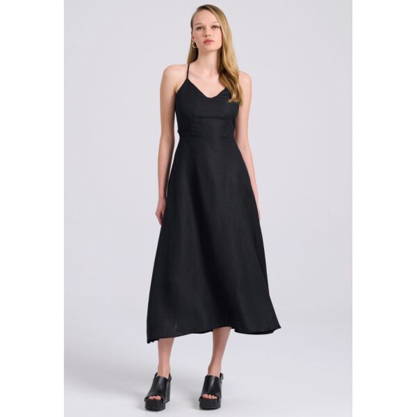 FBL009-143-13_BLACK_4 Γυναικείο Linen blend midi φόρεμα με ανοιχτή πλάτη FBL009-143-13 FUNKY BUDDHA - Image 1