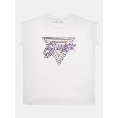 Ελαστικό t-shirt με λογότυπο με παγιέτες Κορίτσι Λεύκο GUESS J4GI21K6YW4-G011
