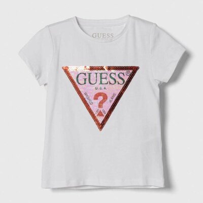 Μπλούζα με παγιέτες Guess με λογότυπο K4RI31K6YW1 λευκό