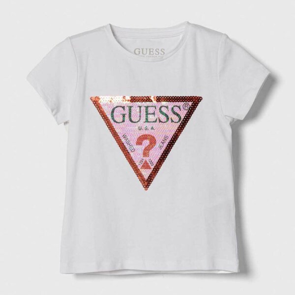 Μπλούζα με παγιέτες Guess με λογότυπο K4RI31K6YW1 λευκό - Image 1
