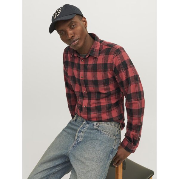 Ανδρικό Πουκάμισο Φανέλα Καρό  JACK & JONES 12258425 Κόκκινο Μαύρο - Image 3