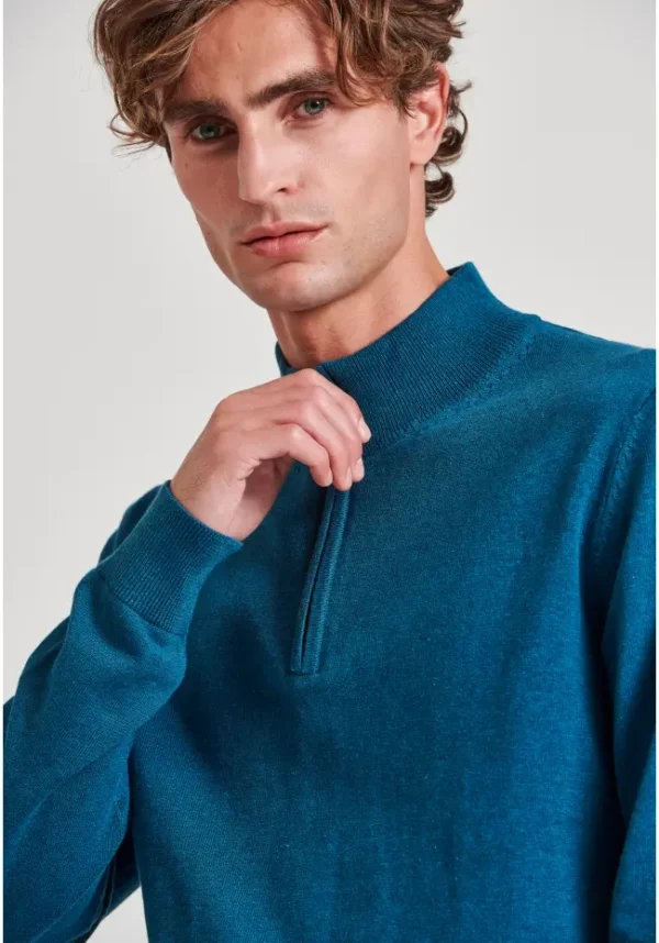 Ανδρικό Πλεκτό με Φερμουαρ FUNKY BUDDHA FBM010-003-09 Πετρόλ - Image 3