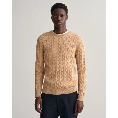 Ανδρικό Πλεκτό GANT COTTON CABLE C-NECK 8050601 Εκρού