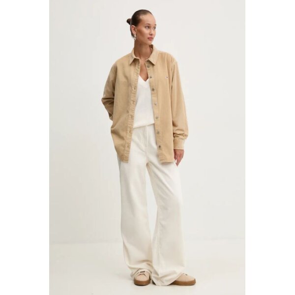 AW24-SPD11I-01X_F2 Γυναικείο Κοτλέ παντελόνι Tommy Jeans Εκρού DW0DW19917 - Image 2