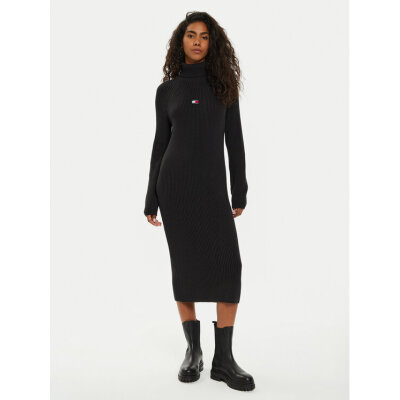 Γυναικείο Φόρεμα Πλεχτό Tjw Mockneck Badge DW0DW19815 Μαύρο Regular Fit