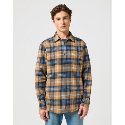 Ανδρικό πουκάμισο μακρυμάνικο καρό Wrangler 112357225 καφέ