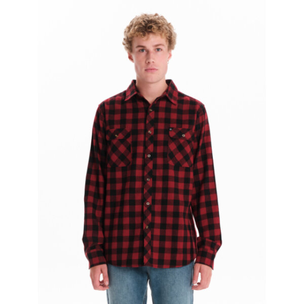 242.EM60.80-RED-BLACK_1 Ανδρικό πουκάμισο καρό φανέλα EMERSON 242.EM60.80 κόκκινο - Image 1