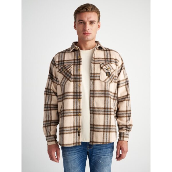 61-101.052.Ν0000-600x800 Ανδρικό πουκάμισο καρέ STAFF GALLERY 61-016.052 μπεζ - Image 1