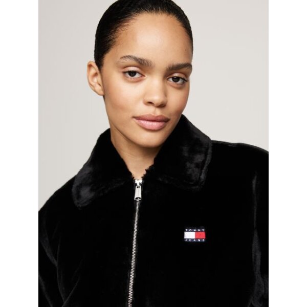 Γυναικέιο Cropped Τζάκετ Με Γούνα Και Φερμουάρ Μαύρο Tommy Jeans DW0DW19523-BDS - Image 4