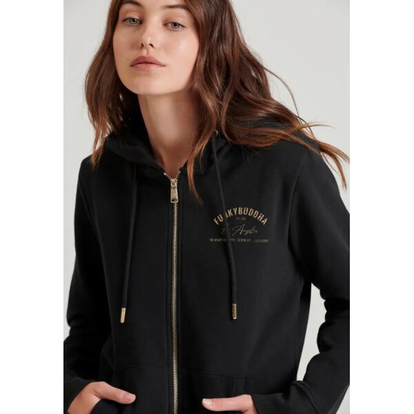 FBL010-106-06_BLACK_3 Γυναικεία Ζακέτα φούτερ με τύπωμα στο στήθος FBL010-106-06 FUNKY BUDDHA - Image 1