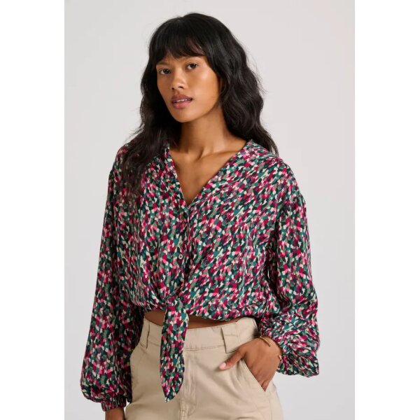 FBL010-112-05_DK_GREEN_1 Γυναικείο Εμπριμέ πουκάμισο με μπροστινό δέσιμο με κόμπο FBL010-112-05 FUNKY BUDDHA - Image 1