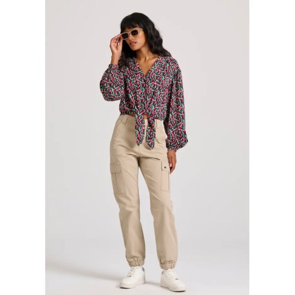 FBL010-112-05_DK_GREEN_2 Γυναικείο Εμπριμέ πουκάμισο με μπροστινό δέσιμο με κόμπο FBL010-112-05 FUNKY BUDDHA - Image 3