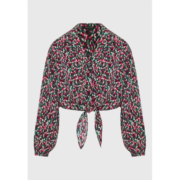 FBL010-112-05_DK_GREEN_6 Γυναικείο Εμπριμέ πουκάμισο με μπροστινό δέσιμο με κόμπο FBL010-112-05 FUNKY BUDDHA - Image 6