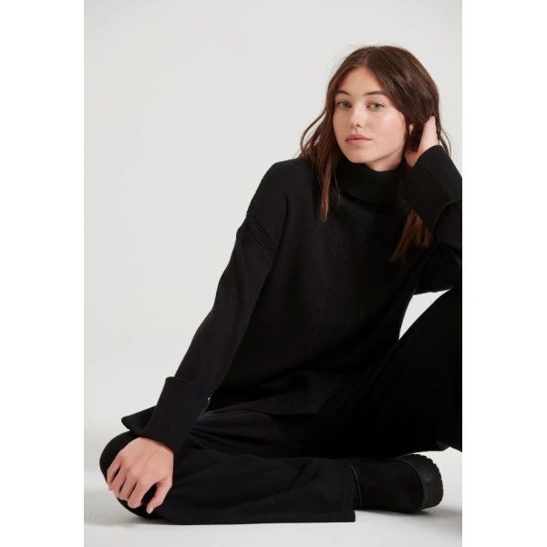 FBL010-135-02_BLACK_2 Γυναικείο Πλεκτό casual παντελόνι από βισκόζη FBL010-135-02 BLACK - Image 3