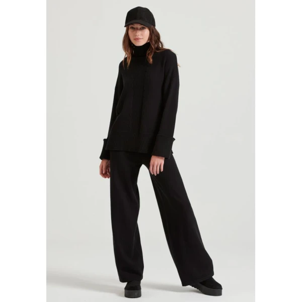 FBL010-135-02_BLACK_3 Γυναικείο Πλεκτό casual παντελόνι από βισκόζη FBL010-135-02 BLACK - Image 1