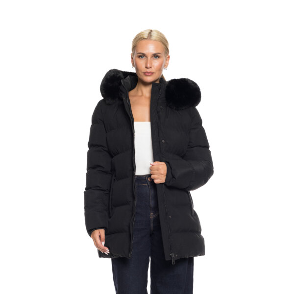 Γυναικείο κοντό μπουφάν με αποσπώμενη κουκούλα Biston fashion Μαύρο Plus Size 52-101-099 - Image 1