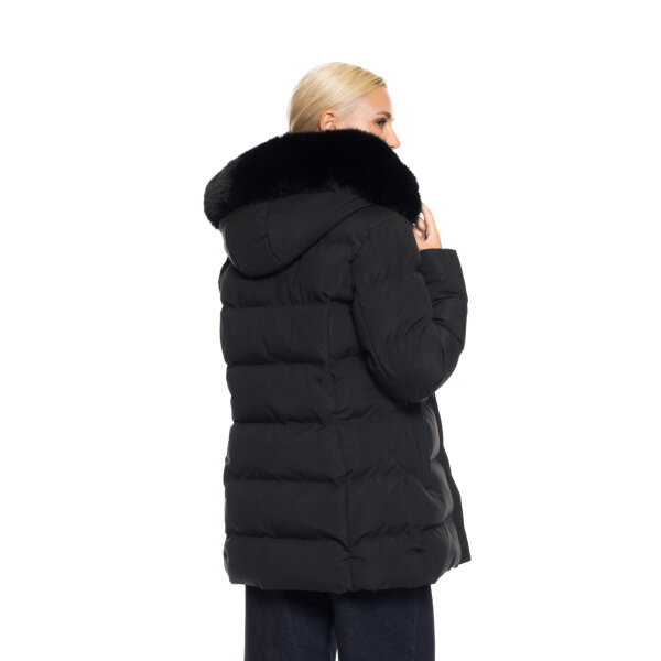 Γυναικείο κοντό μπουφάν με αποσπώμενη κουκούλα Biston fashion Μαύρο Plus Size 52-101-099 - Image 4