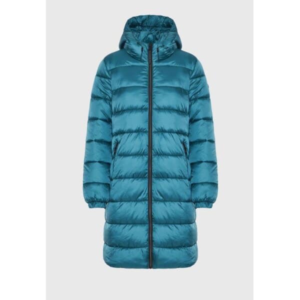 Γυναικείο Μακρύ καπιτονέ puffer μπουφάν με κουκούλα Πετρόλ  FUNKY BUDDHA FBL010-104-01 - Image 5