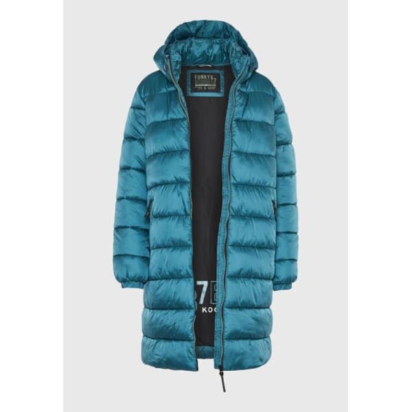 Γυναικείο Μακρύ καπιτονέ puffer μπουφάν με κουκούλα Πετρόλ  FUNKY BUDDHA FBL010-104-01 - Image 6