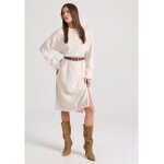 Γυναικείο Relaxed fit μίντι πλεκτό φόρεμα με πλαϊνά σκισίματα FUNKY BUDDHA FBL010-106-13-CHALK