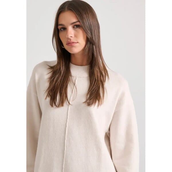 FBL010-106-13_CHALK_3 Γυναικείο Relaxed fit μίντι πλεκτό φόρεμα με πλαϊνά σκισίματα  FUNKY BUDDHA FBL010-106-13-CHALK - Image 3