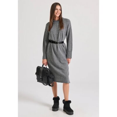 Γυναικείο Relaxed fit μίντι πλεκτό φόρεμα με πλαϊνά σκισίματα FUNKY BUDDHA FBL010-106-13-GRAPHITE