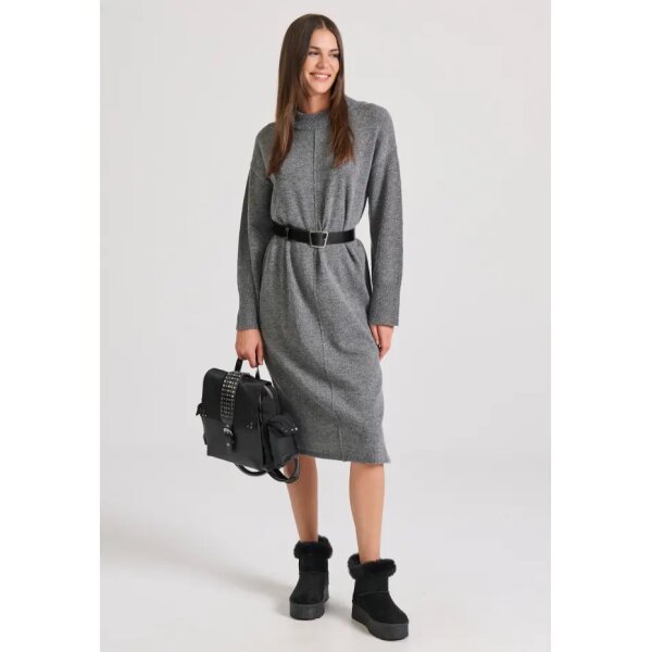 FBL010-106-13_GRAPHITE_3 Γυναικείο Relaxed fit μίντι πλεκτό φόρεμα με πλαϊνά σκισίματα  FUNKY BUDDHA FBL010-106-13-GRAPHITE - Image 1