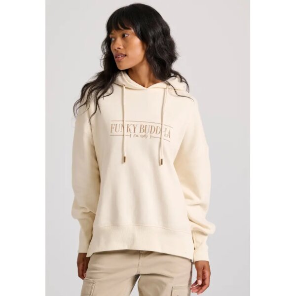 Γυναικείο Oversized φούτερ με branded κέντημα στο στήθος  FUNKY BUDDHA FBL010-112-06 EΚΡΟΥ - Image 1