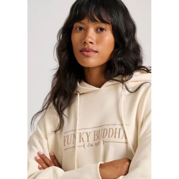 Γυναικείο Oversized φούτερ με branded κέντημα στο στήθος  FUNKY BUDDHA FBL010-112-06 EΚΡΟΥ - Image 3